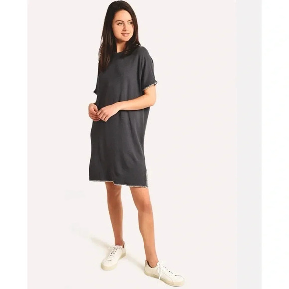 Monrow Revolve Navy Super Soft Blanket Stitch Casual Shirt Dress Size Small - Picture 11 of 12